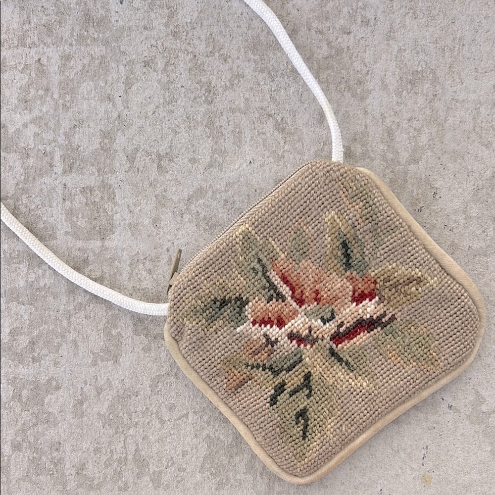 Floral Needlepoint Mini Teeny Tiny Itsy Bitsy Crossbody Bag Purse Travel Pocket